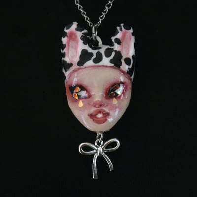 Handmade cow doll face necklace (unique)