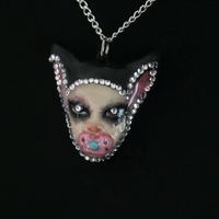 Handmade mouse doll face bedazzled necklace (unique) - Thumbnail 1