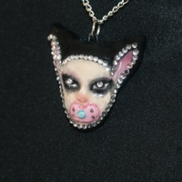 Handmade mouse doll face bedazzled necklace (unique) - Thumbnail 2