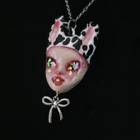 Handmade cow doll face necklace (unique) - Thumbnail 1