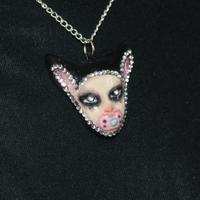 Handmade mouse doll face bedazzled necklace (unique) - Thumbnail 3