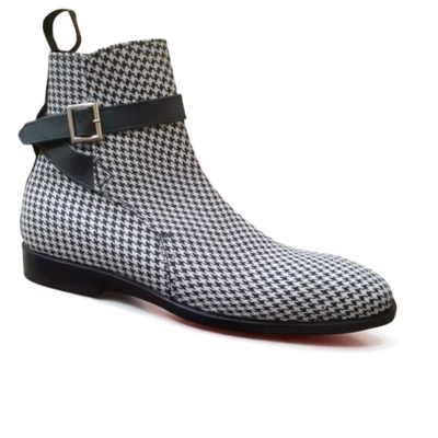 Crafted leather classic men's black & gray fabric / full grain leather jodhpur boots