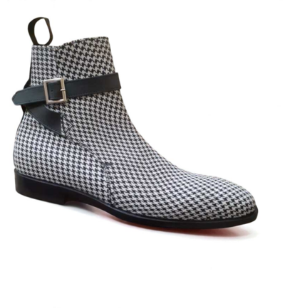 Crafted Leather Classic Men's Black & Gray Fabric / Full Grain Leather Jodhpur Boots