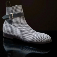 Crafted Leather Classic Men's Black & Gray Fabric / Full Grain Leather Jodhpur Boots - Thumbnail 3