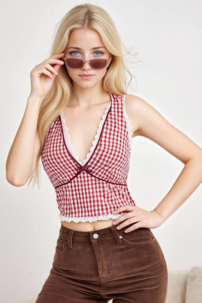 Heavy Plaid Lace Halter Top