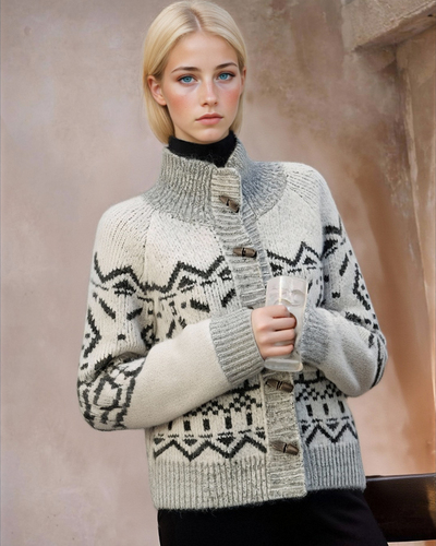 Retro lazy high-end jacquard loose pullover sweater