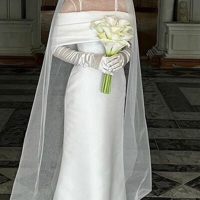 Mermaid wedding dress, off the shoulder satin bridal dress bridal gown - Thumbnail 1