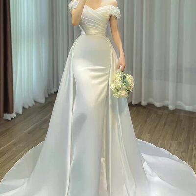 Simple wedding dress, satin bridal dress bridal gown