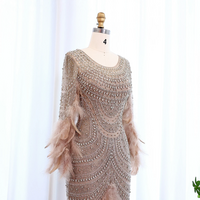 Luxury Dubai Feather Nude Mermaid Evening Dress - Thumbnail 4