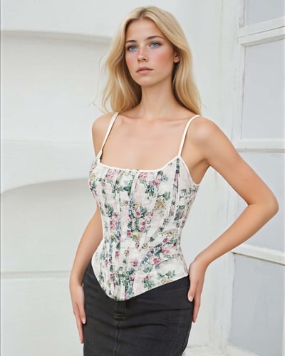 U-neck lace print with small straps on the back