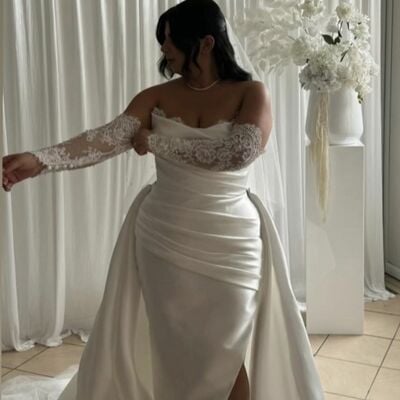 Plus size wedding dress, satin bridal dress bridal gown - Thumbnail 2