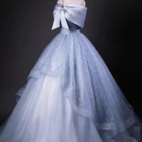 Elegant Blue Tulle Long A-Line Prom Evening Dress - Thumbnail 1