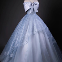 Elegant Blue Tulle Long A-Line Prom Evening Dress - Thumbnail 2