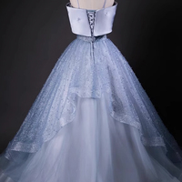 Elegant Blue Tulle Long A-Line Prom Evening Dress - Thumbnail 3