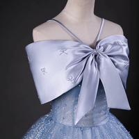 Elegant Blue Tulle Long A-Line Prom Evening Dress - Thumbnail 4