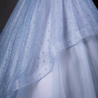 Elegant Blue Tulle Long A-Line Prom Evening Dress - Thumbnail 5