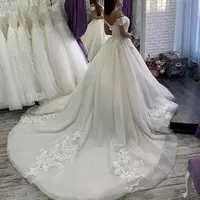 White Ball Gown Wedding Dresses Ivory Lace Bridal Gowns Formal Applique  Lace Up New Custom Plus Size Tulle Off-Shoulder Sweetheart Beaded - Thumbnail 1