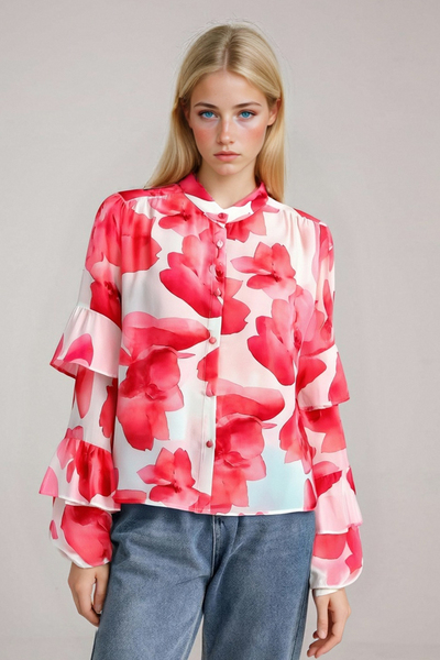 Simple holiday style casual chiffon lace sleeves layered shirt