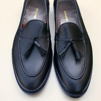 Crafted Leather Classic Men Black Calf Leather Tassel Loafers Dress Shoes - Thumbnail 2