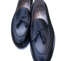 Crafted Leather Classic Men Black Calf Leather Tassel Loafers Dress Shoes - Thumbnail 1