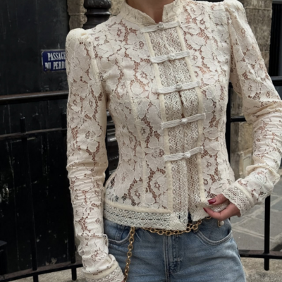 Fashion elegant lace slim design shirt