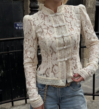 Fashion Elegant Lace Slim Design Shirt