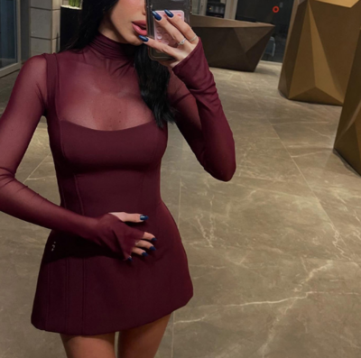 Women'S Temperament Mesh Spliced Solid Color Dress