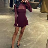 Women'S Temperament Mesh Spliced Solid Color Dress - Thumbnail 2