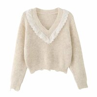 Lace Panel V-Neck Lace Pullover Knit Sweater - Thumbnail 6