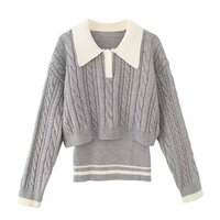 Lazy style sweet casual contrast color lapel two-piece sweater fashion suit - Thumbnail 2