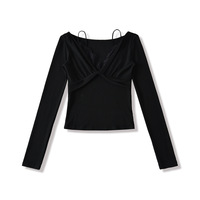 Sweet lace stitching fake two-piece long-sleeved T-shirt - Thumbnail 1