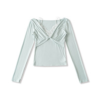 Sweet lace stitching fake two-piece long-sleeved T-shirt - Thumbnail 3