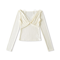 Sweet lace stitching fake two-piece long-sleeved T-shirt - Thumbnail 4