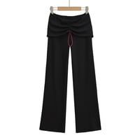 Women's casual straight-leg trousers with waistband and wrinkles - Thumbnail 1