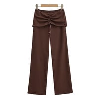 Women's casual straight-leg trousers with waistband and wrinkles - Thumbnail 3