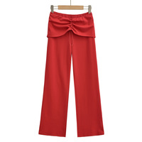 Women's casual straight-leg trousers with waistband and wrinkles - Thumbnail 4