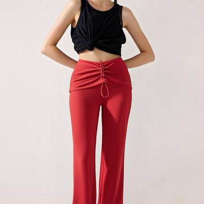 Women's casual straight-leg trousers with waistband and wrinkles