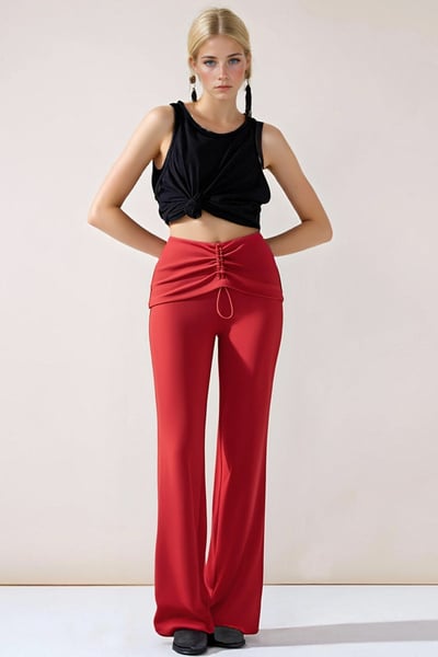 Women's casual straight-leg trousers with waistband and wrinkles