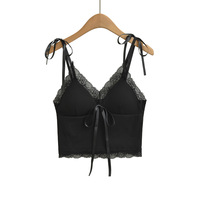 Fashionable lace cute style small camisole tube top with chest pad V-neck lace camisole - Thumbnail 2