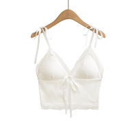 Fashionable lace cute style small camisole tube top with chest pad V-neck lace camisole - Thumbnail 3