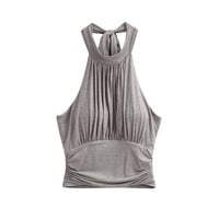 Halter neck ribbon bra pad waist top small vest - Thumbnail 1