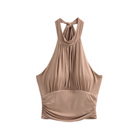 Halter neck ribbon bra pad waist top small vest - Thumbnail 2