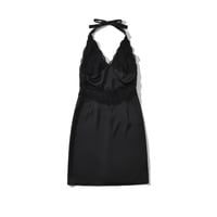 Fashionable and simple casual lace stitching sexy backless halter neck dress - Thumbnail 2