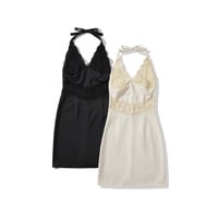 Fashionable and simple casual lace stitching sexy backless halter neck dress - Thumbnail 5