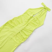 Elegant halterneck V-neck open back lace-up maxi dress with gathered skirt - Thumbnail 2