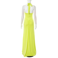 Elegant halterneck V-neck open back lace-up maxi dress with gathered skirt - Thumbnail 4