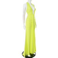 Elegant halterneck V-neck open back lace-up maxi dress with gathered skirt - Thumbnail 5