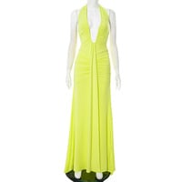Elegant halterneck V-neck open back lace-up maxi dress with gathered skirt - Thumbnail 7