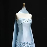  Pink Satin Mermaid Cape Evening Dress  - Thumbnail 2