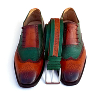 Crafted Leather Classic Green Grain Tan Crocodile/Alligator Leather Side Laces Dress Shoes - Thumbnail 1